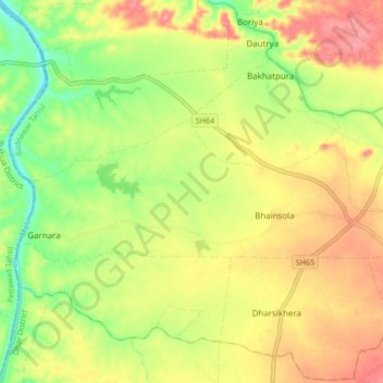 Topografische kaart Bhainsola, hoogte, reliëf