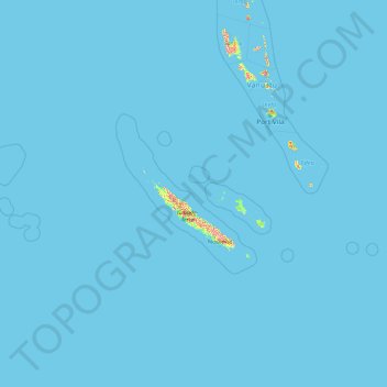 Topografische kaart Nieuw-Caledonië, hoogte, reliëf