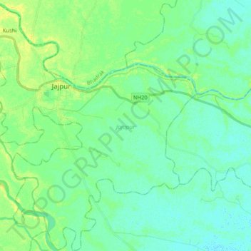 Topografische kaart Jajapur, hoogte, reliëf