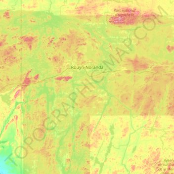 Topografische kaart Rouyn-Noranda, hoogte, reliëf