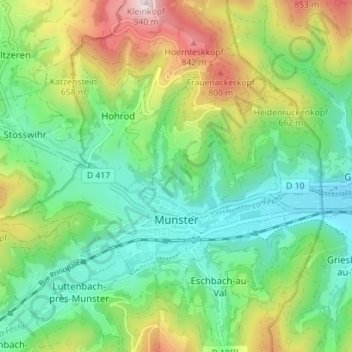 Topografische kaart Munster, hoogte, reliëf