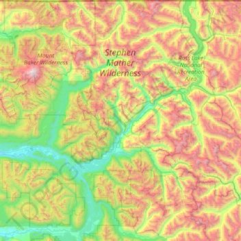 Topografische kaart Stephen Mather Wilderness, hoogte, reliëf