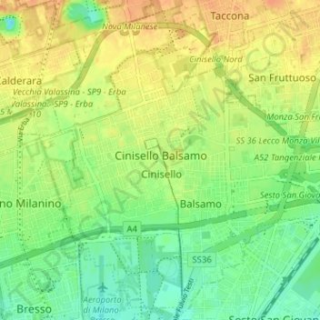 Topografische kaart Cinisello Balsamo, hoogte, reliëf