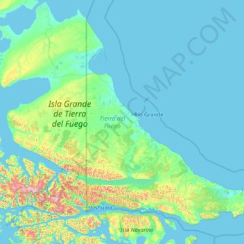 Topografische kaart Tierra del Fuego Province, hoogte, reliëf