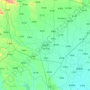 Topografische kaart Dengzhou City, hoogte, reliëf
