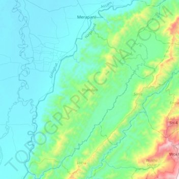 Topografische kaart Bhandari, hoogte, reliëf