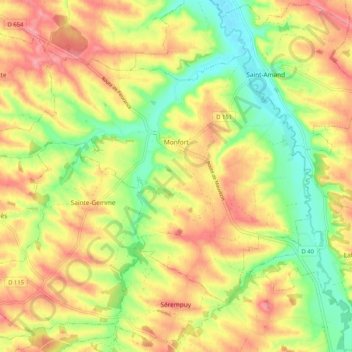 Topografische kaart Monfort, hoogte, reliëf