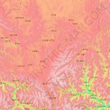 Topografische kaart Hongyuan County, hoogte, reliëf