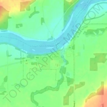 Topografische kaart St. Louis, hoogte, reliëf