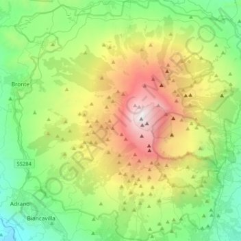 Topografische kaart Mount Etna, hoogte, reliëf