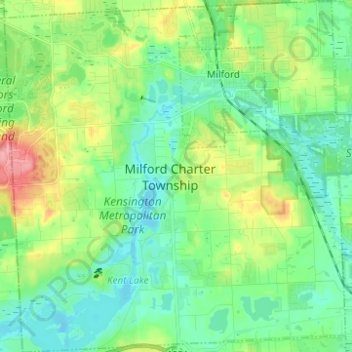 Topografische kaart Milford Township, hoogte, reliëf