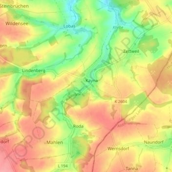 Topografische kaart Kayna, hoogte, reliëf