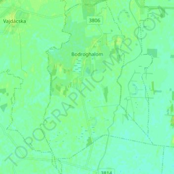 Topografische kaart Bodroghalom, hoogte, reliëf
