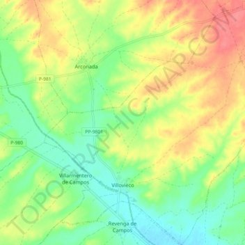 Topografische kaart Villovieco, hoogte, reliëf