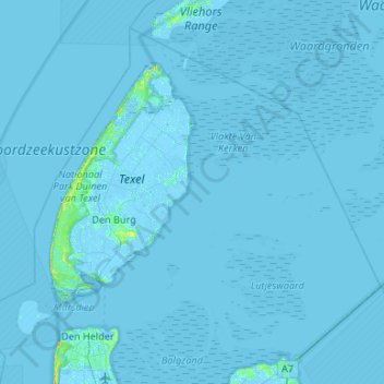 Topografische kaart Texel, hoogte, reliëf