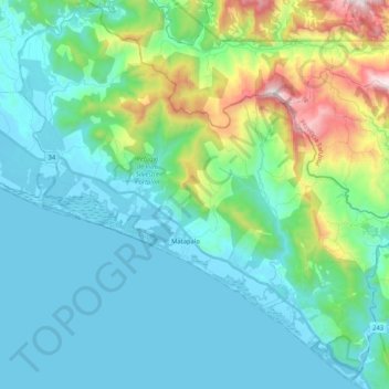 Topografische kaart Savegre, hoogte, reliëf