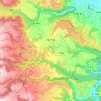 Topografische kaart Apchat, hoogte, reliëf