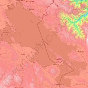 Topografische kaart Titicacameer, hoogte, reliëf