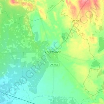 Topografische kaart Pedro Muñoz, hoogte, reliëf