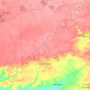 Topografische kaart Olombrada, hoogte, reliëf