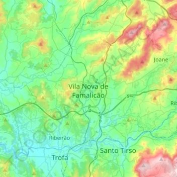 Topografische kaart Vila Nova de Famalicão, hoogte, reliëf