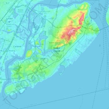 Topografische kaart Staten Island, hoogte, reliëf