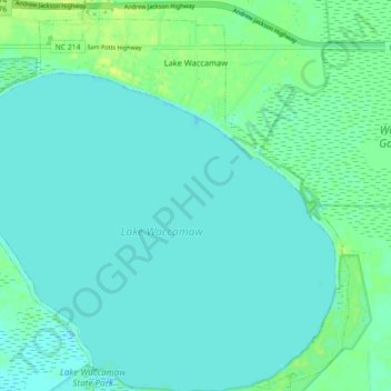 Topografische kaart Lake Waccamaw, hoogte, reliëf