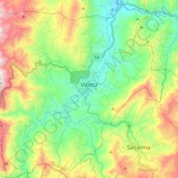 Topografische kaart Villeta, hoogte, reliëf