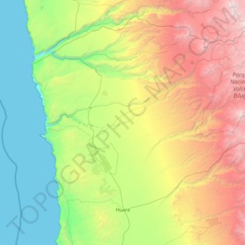 Topografische kaart Huara, hoogte, reliëf