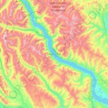 Topografische kaart Lake Chelan, hoogte, reliëf