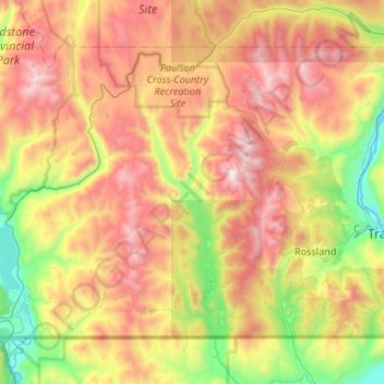 Topografische kaart Area B (Lower Columbia/Old Glory), hoogte, reliëf