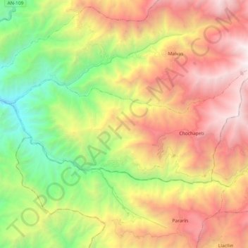 Topografische kaart Cochapeti, hoogte, reliëf