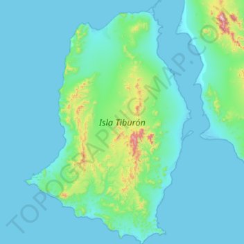Topografische kaart Isla Tiburón, hoogte, reliëf
