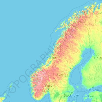 Topografische kaart Noorwegen, hoogte, reliëf