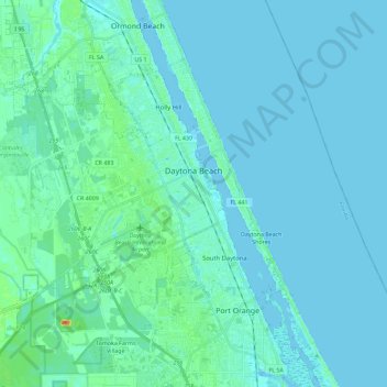 Topografische kaart Daytona Beach, hoogte, reliëf