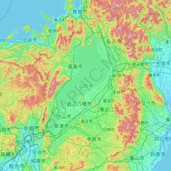 Topografische kaart 滋賀県, hoogte, reliëf