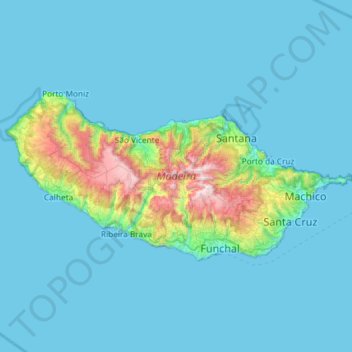 Topografische kaart Ilha da Madeira, hoogte, reliëf