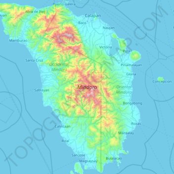Topografische kaart Mindoro, hoogte, reliëf
