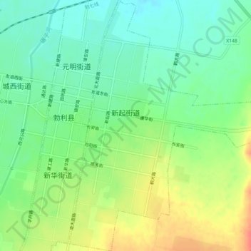 Topografische kaart Xinqi Subdistrict, hoogte, reliëf