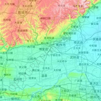 Topografische kaart Jiaozuo, hoogte, reliëf