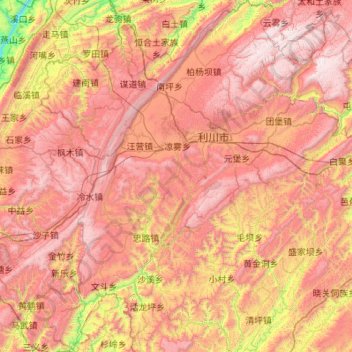 Topografische kaart Lichuan City, hoogte, reliëf