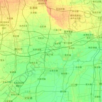 Topografische kaart Bazhou City, hoogte, reliëf