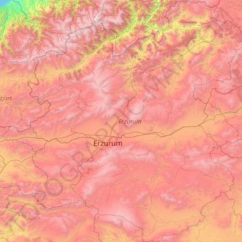 Topografische kaart Erzurum, hoogte, reliëf