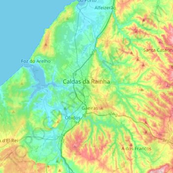 Topografische kaart Caldas da Rainha, hoogte, reliëf