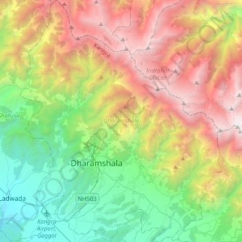 Topografische kaart Dharmsala, hoogte, reliëf