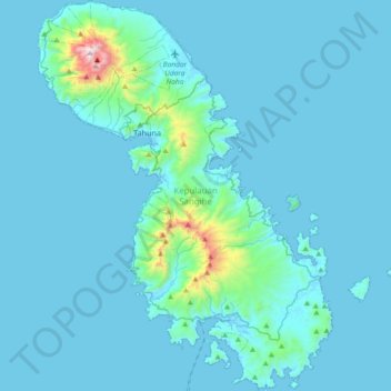 Topografische kaart Sangir Island, hoogte, reliëf