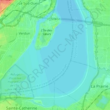 Topografische kaart Fleuve Saint-Laurent, hoogte, reliëf