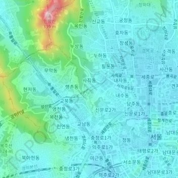 Topografische kaart Seoul, hoogte, reliëf