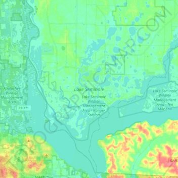 Topografische kaart Lake Seminole, hoogte, reliëf