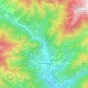 Topografische kaart Roquebillière, hoogte, reliëf